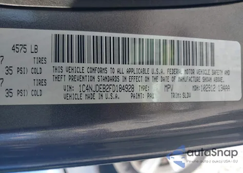 2015 Jeep Compass High Altitude Edition z USA, uszkodzony, nr VIN 1C4NJDEB2FD184928